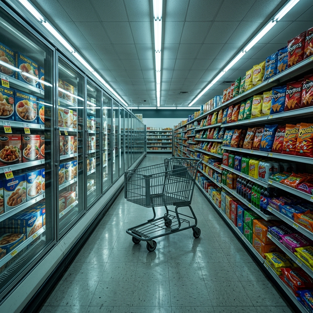 A sterile grocery store aisle